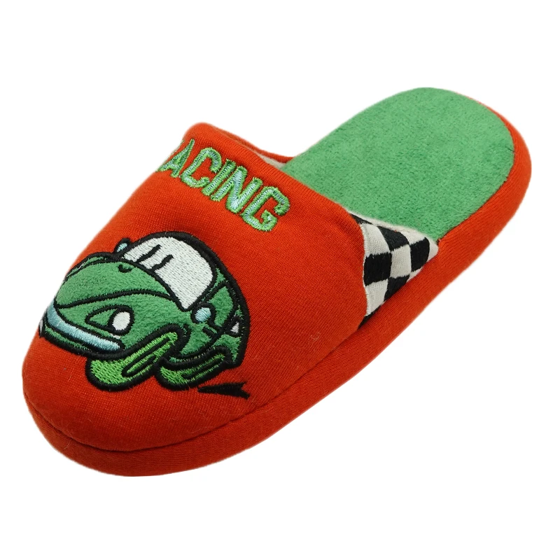 Cartoon pattern car embroider  kids slippers indoor house warm slippers red color