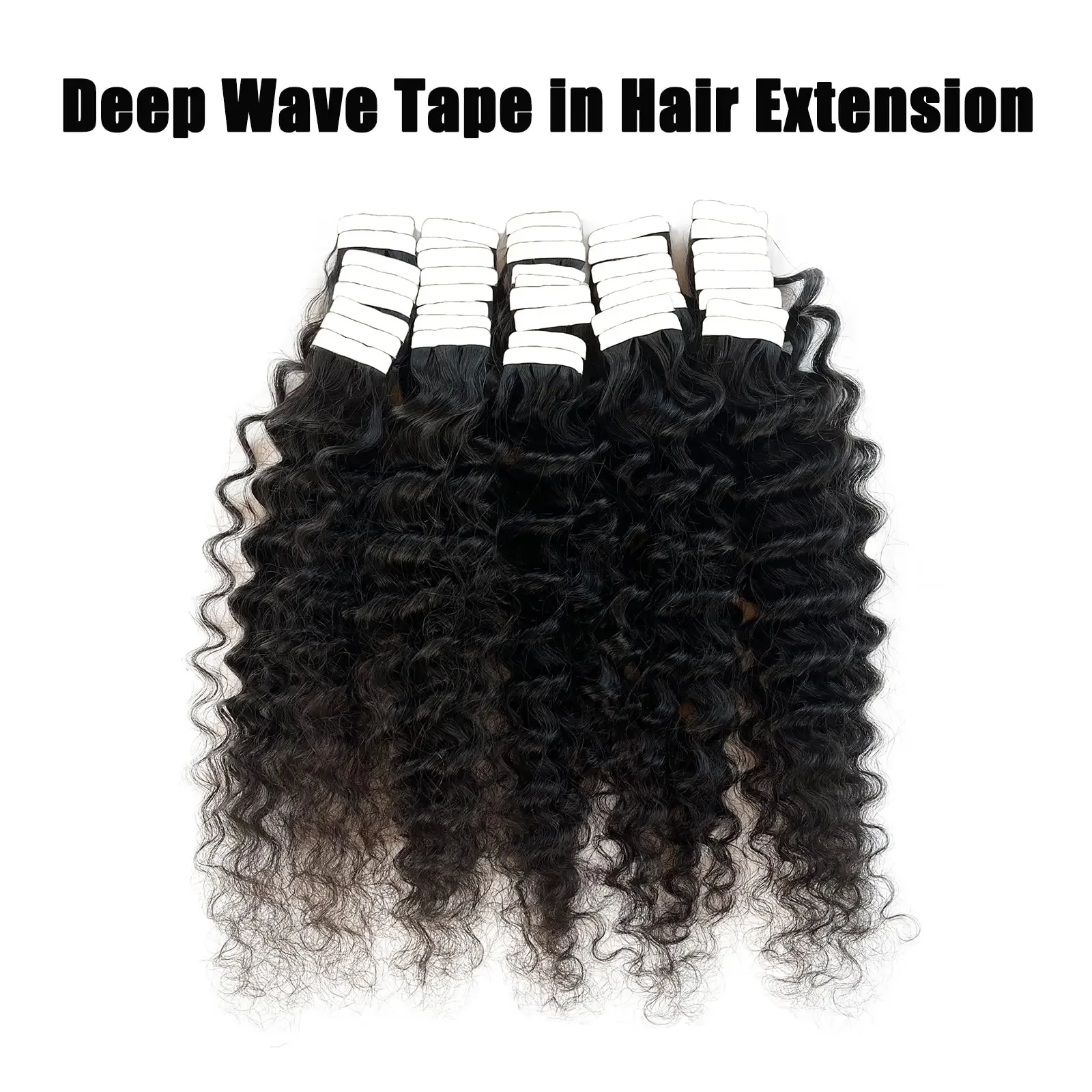 Extensii de păr uman cu bandă adezivă, ondulate adânc, păr Remy brazilian, extensii de păr creț, 20 buc/set, negru natural, 16-26 inci_voghion.com
