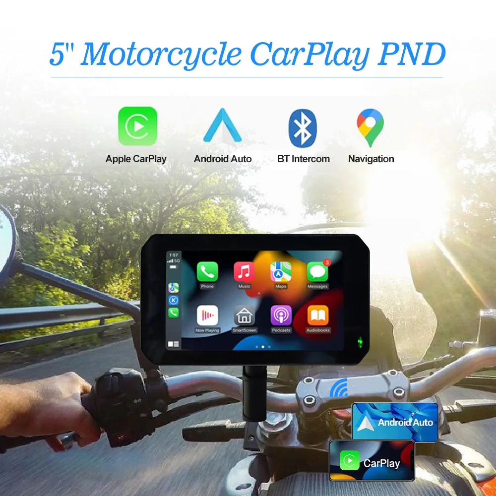 5-Inch Karadar T6 GPS Navigator for Motorcycles Cars Waterproof Wireless Android Auto DVR Touch Screen Mirror Link IPX6
