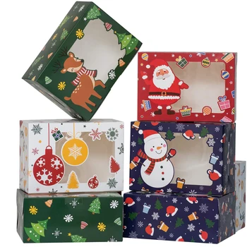Merry Christmas Small Paperboard Packaging Clear Window Lid Sweet Gift Box