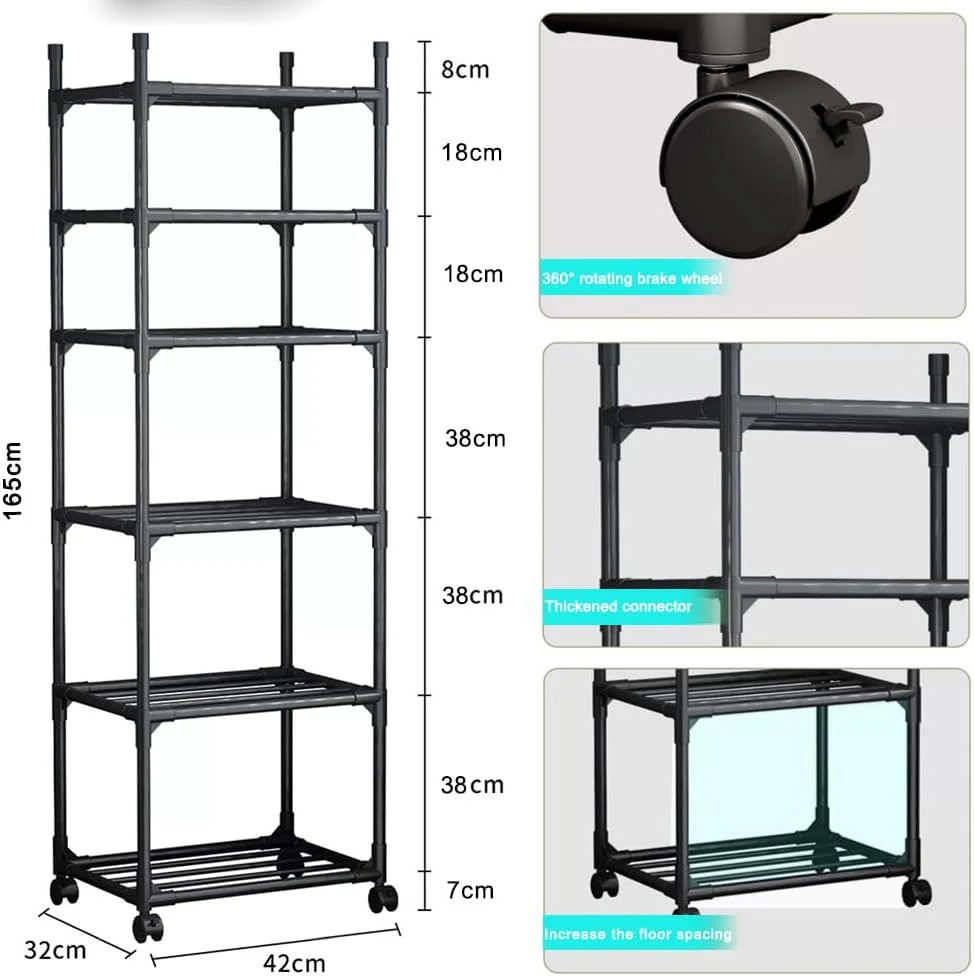 Wholesale Movable 6-Tier Rolling Carbon Steel Shelves Standing Type Durable Microwave Oven Storage Trolley Wheels Kitchen