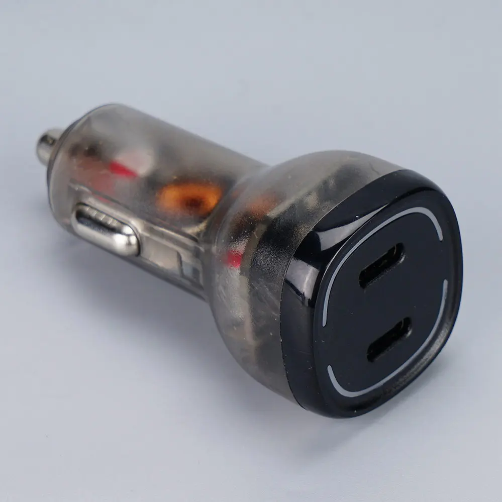  2 USB Type-C Transparent With Indicating Light Square Car charger DC12V-24V 4013