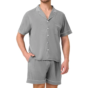Summer Men's Pajamas Bamboo Comfy Lounge Wear Set Adult Pyjamas Loungewear Soft Pj Shorts Set Wholesale