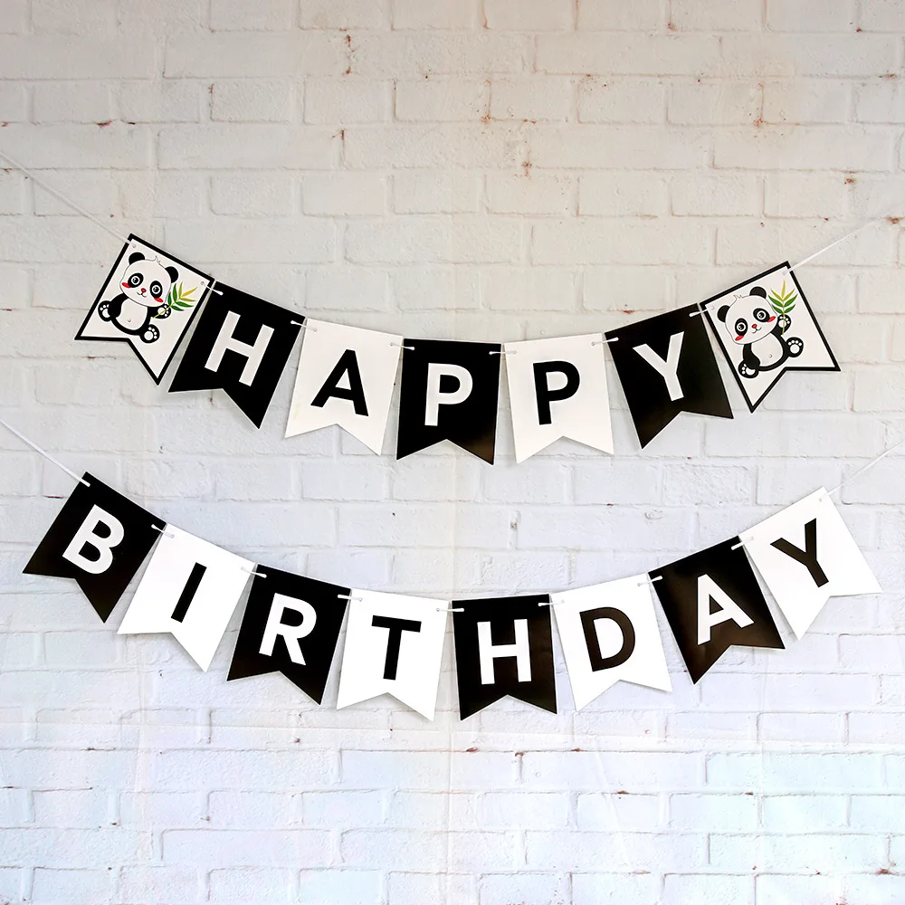 Banniere Happy Birthday Pour Enfants Decorations De Fete D Anniversaire En Forme De Queue De Poisson Noir Et Blanc Theme Panda Dessin Anime Buy Panda Banniere Noir Blanc Queue De Poisson Forme D Anniversaire Decoration Product On Alibaba Com