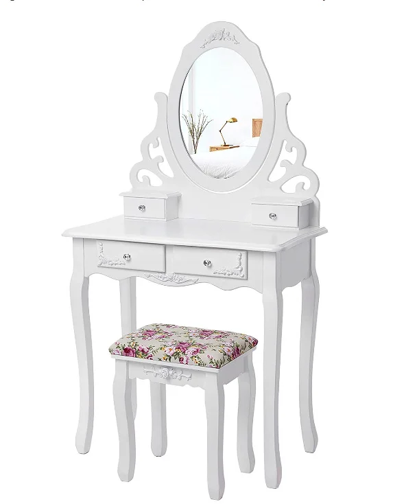 Makeup Dressing Table With Oval Mirror Bedroom Vanity Set Cushioned Stool 4 Drawers Women Girls Kids White Buy Dressing Table With Oval Mirror Bedroom Vanity Set Dressing Table For Girls Product On Alibaba Com