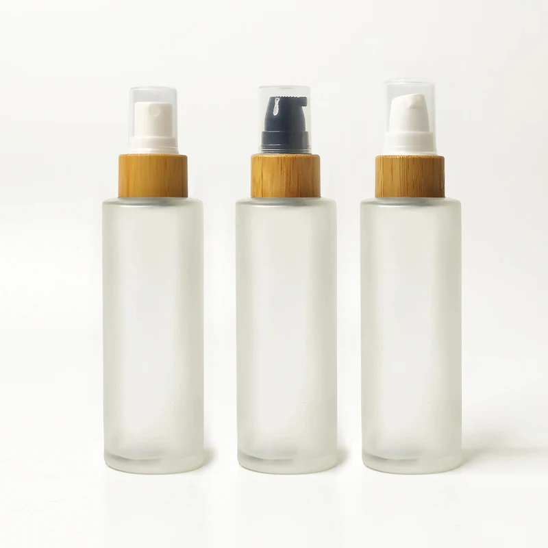Bamboo Cosmetic Packages 50g 100g Glass Cream Jar 100ml 120ml Frosted Pump Serum