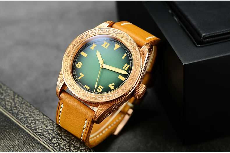 Custom 50atm Diver Watch Carve Bronze Case Automatic Mechanical Men Watches
