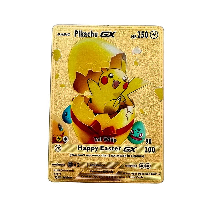 Happy Easter Gold Metal Pokemon Card Pikachu and Friends Pokemon Cards Gift  for Easter