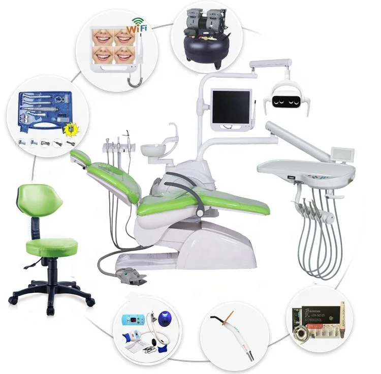 Complete set dental chair with air compressor intra oral camera light curing dental hospital clinic equipment high quality factory