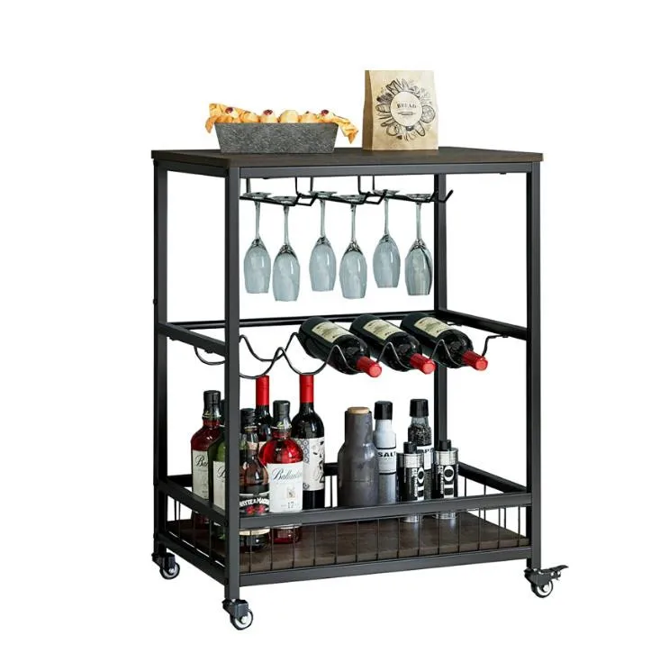 Carrito De Servicio Industrial Para Bar,Carrito Rodante De Bebidas Con  Estante Para Vino Y Soporte De Vidrio - Buy De Madera Carro De Café De  Metal Estante De Vino A Bar Carro