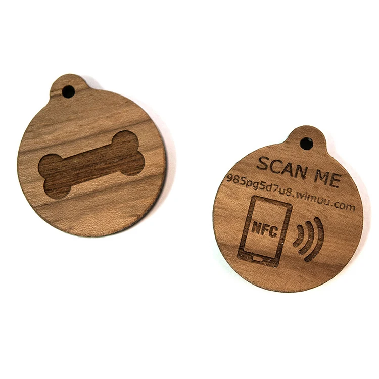 Customized Wooden NFC Tag / Wood RFID Tag for Dog Cat Collar