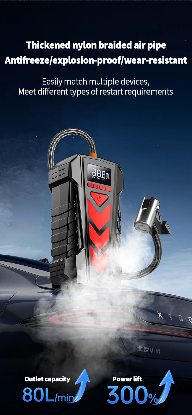 2025 NEW 12V Portable Car Jumpstarter With Air Compressor Multifunction Jump Starter Power Bank With LED Flashlight Jump Starter