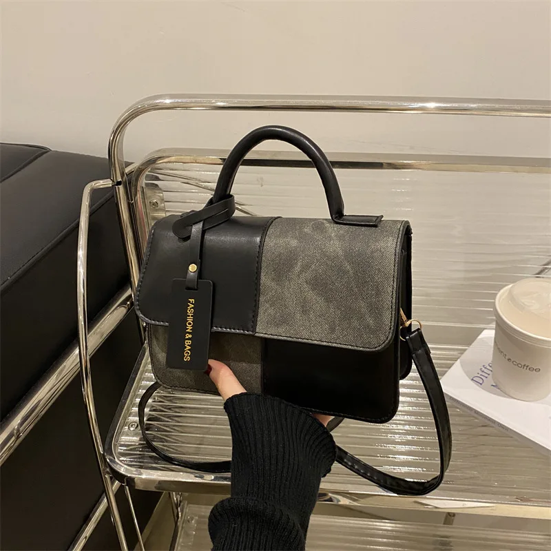 Women's Splicing Color Portable Small Square Shoulder Crossbody Bag with ZIP Closure Single Strap Modern Bag