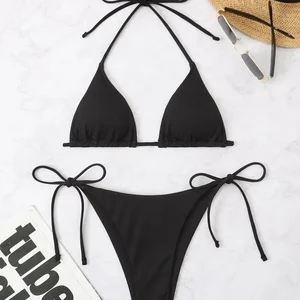 2023 New Arrival European American Style Sexy Triangle Micro Bikini Beach Set Solid Color Two-Piece Swimsuit with Custom Logo