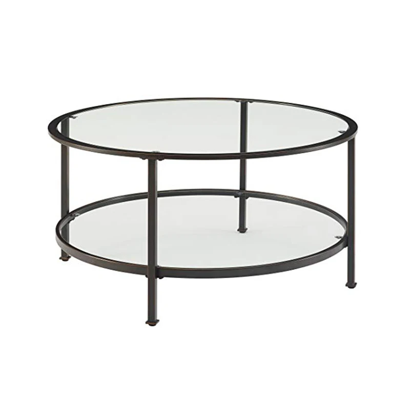 Amazon Hot Sale Living Room Furniture Modern Round Black Glass Top Coffee Table