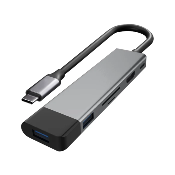USB-концентратор 6 в 1 алюминиевый с кардридером для TF-и SD-карт USB 3