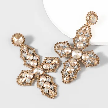 Retro fashion alloy rhinestone glass diamond cross female exaggerated personality earrings