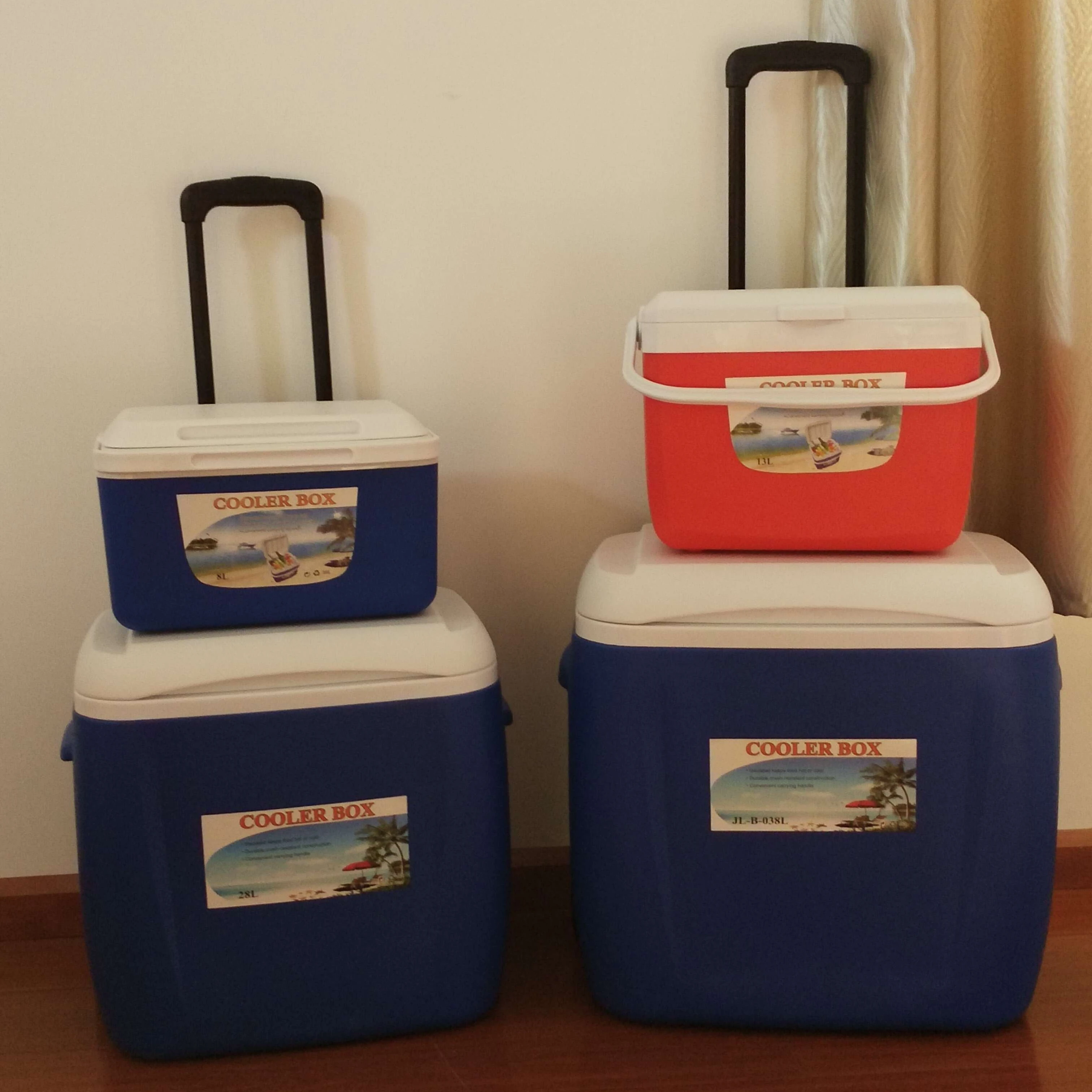 38l 13l Cooler Box Set Picnic Portable Fishing Trolley Plastic Ice Chests Heater Box Roller