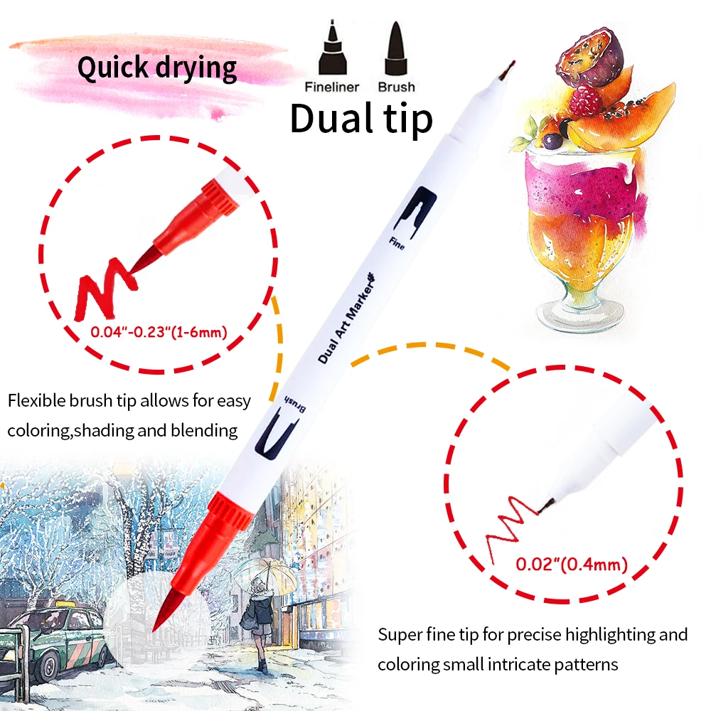 Dual Tip Brush Pens Art Markers by Tanmit 0.4mm Fine Liners 60 Colors for  sale online