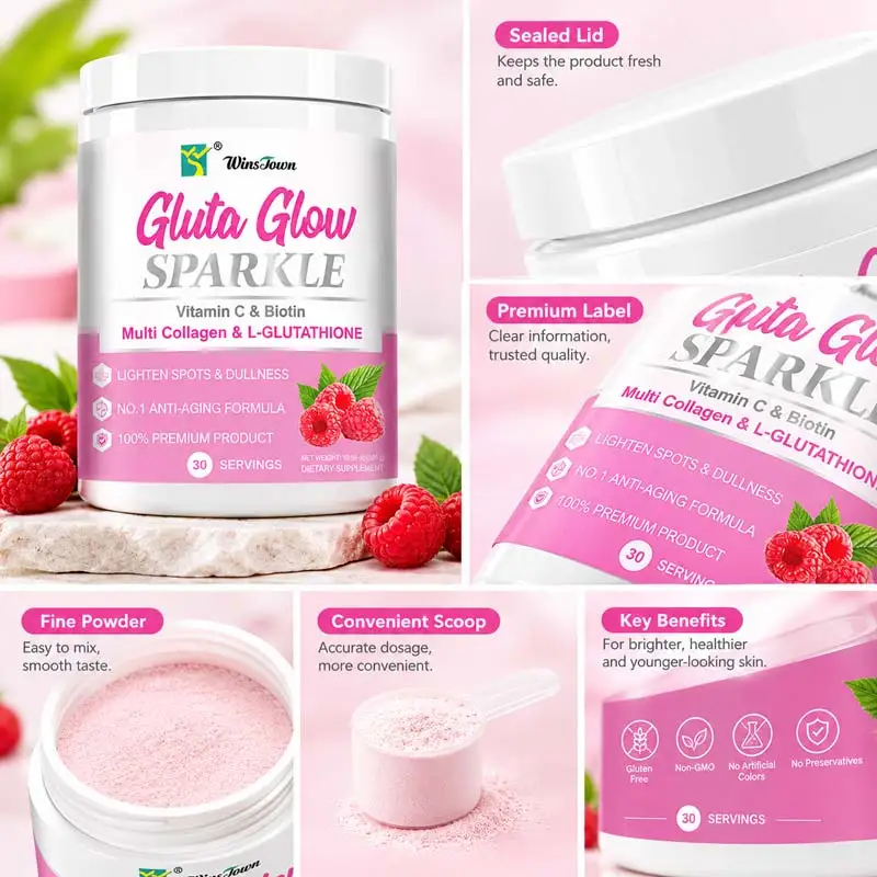gluta white sparkle l-glutathione plus Glow Powder Glutathiones Skin Lighting Vitamin C E Biotin Whiten Collagen Protein Drink Supplement Gluta Glow #lunaauraph