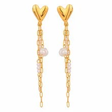 LILU 18K Gold Stainless Steel Shell Bead love Fringe Small Temperament Design Sense of Titanium Steel Earrings