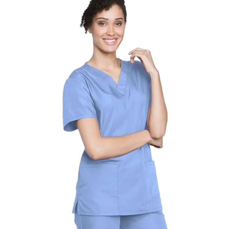 Custom Made 4 Way Stretch Scrub Uniform Nursing Sets Light Blue Scrubs Uniforms Medical Scrubs