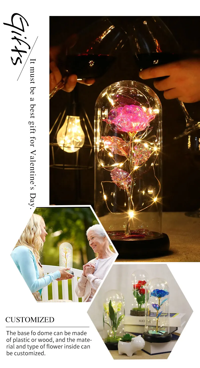 Wholesale Christmas Gifts Xmas Tree Inside LED Light In Glass Flower Dome Led Indoor Gift for Home Decoration details