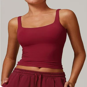 Hot Sale Sports Tank Top Removable Chest Pad Fitness Yoga Bra Lightweight Breathable Solid Color Running Top Soft Square Collar