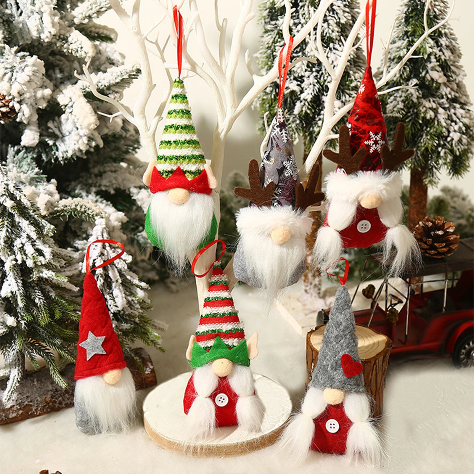 2 Pcs Elf Hat Couple Doll Antler Faceless Doll Christmas Tree Decoration Accessories Christmas Pendant