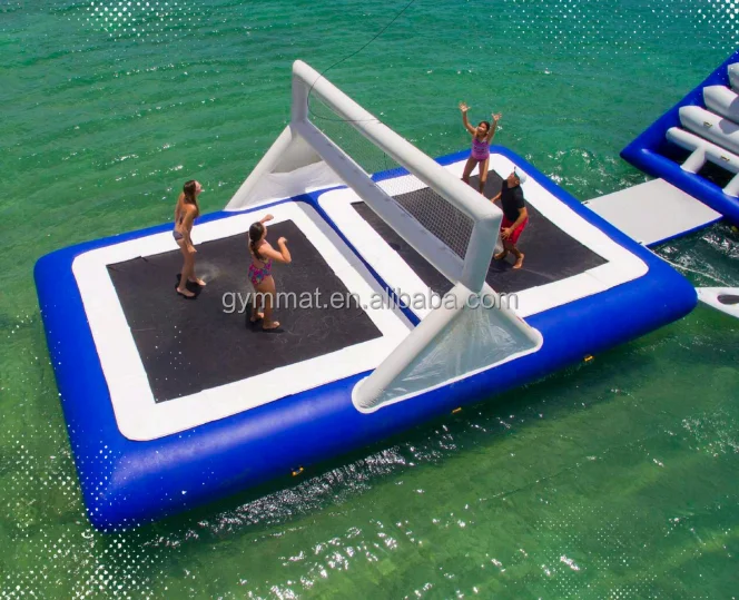 Huge Inflatable Water Volleyball Court With Trampoline For Kids And