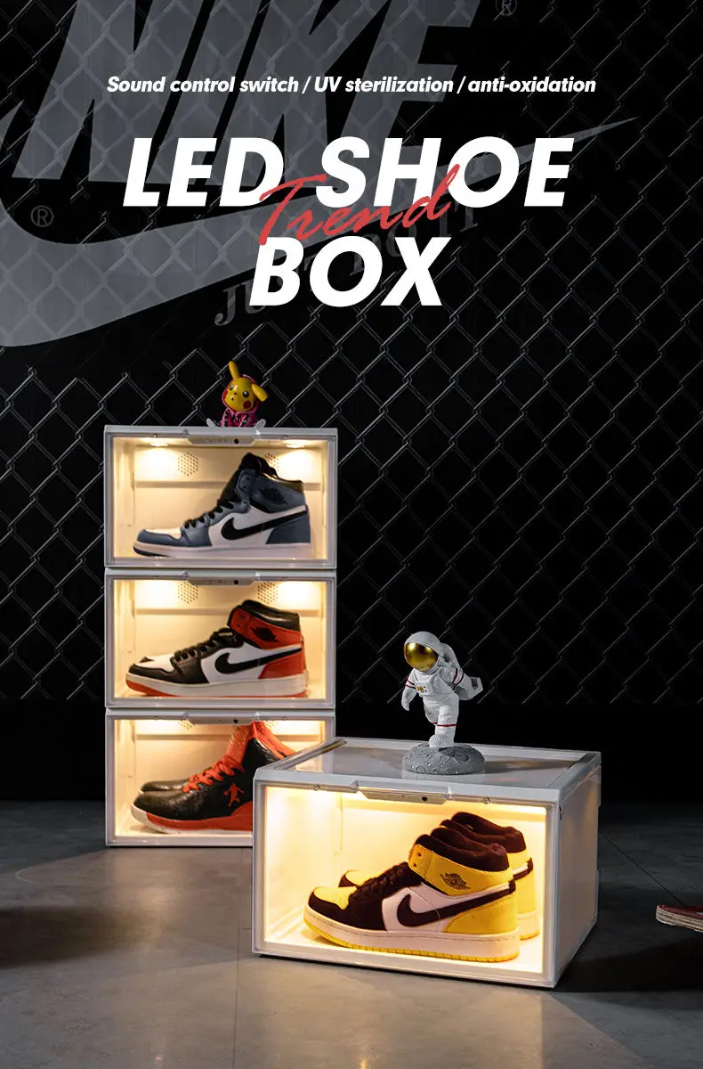 Side Open Plastic Uv Light Shoe Box Sneaker Crates Transparent Shoe Box