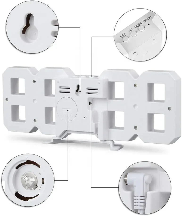 Home Decor 3D LED Digital Timer Table Desk Desktop Electronic Wall Alarm Clock for Warehouse Office Living Room