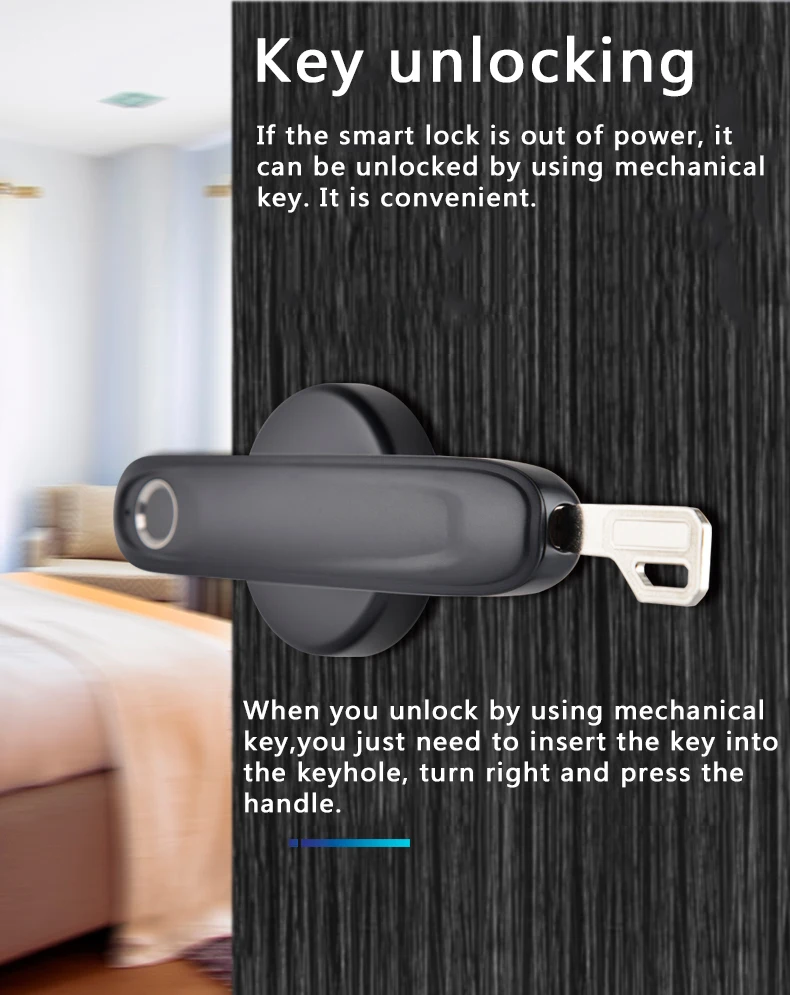 Qleung S607L Classic Black Tuya BLE APP Doorlocks Intelligent Fingerprint Key Smart Door Lock For Apartment Home Inside 6