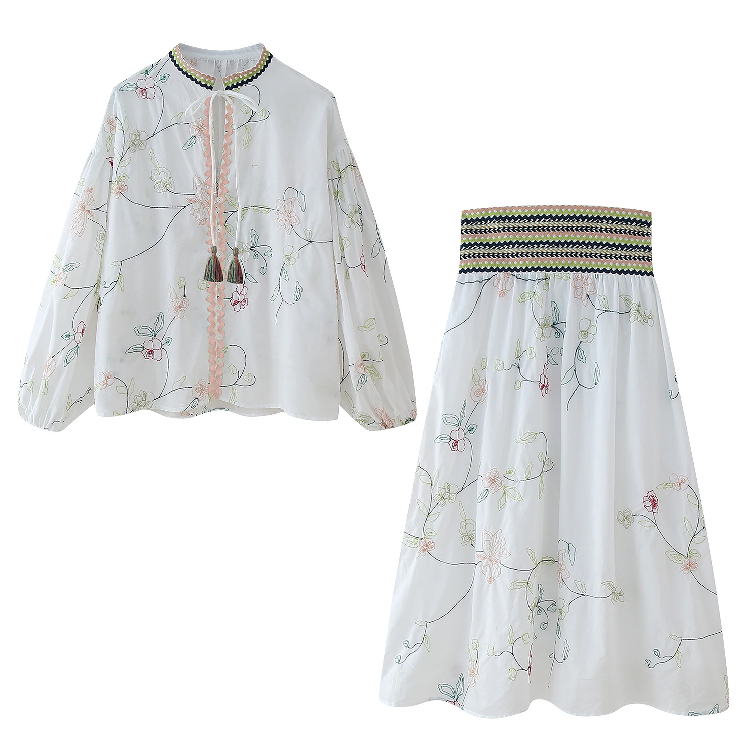 60’s Flower Motif Embroidery White Skirt daisy's wildflower shadow embroidery pattern | printed on