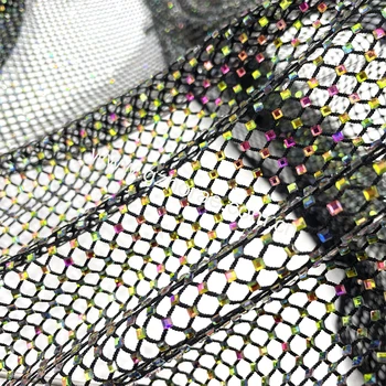 SH001 New arrival sparkling colorful 3*3mm crystal mesh fabric with rhinestone for dress