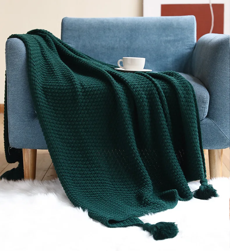 Factory Fringe Knit 100% Acrylic Jacquard Solid Home Decor Striped Pattern Throw Blankets for Chair Sofa Couch Bed-for Hotels details