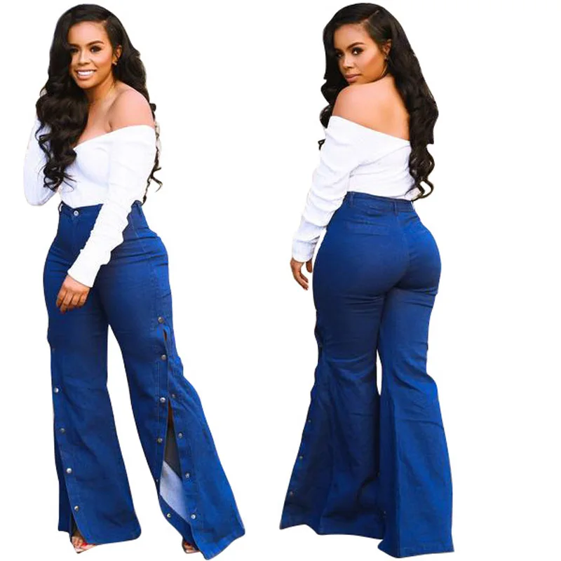 Vaqueros De Cintura Alta Para Mujer,Pantalones Acampanados Elásticos De  Varios Botones Con Personalidad A La Moda - Buy Pantalones Acampanados Para  Mujer,Vaqueros Elásticos,Pantalones Vaqueros Para Mujer Product on  Alibaba.com
