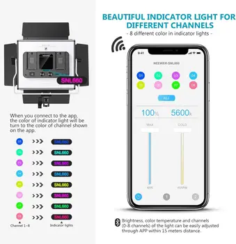 Neewer Metal Frame 660 LED Video Light Dimmable BI-Color with APP Intelligent Control System and LCD Screen detail image