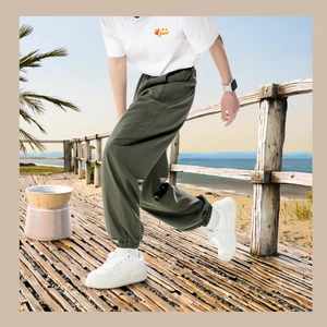 Cool Ice Brand Men's High Waist Casual Ice Silk Pants for Spring Summer OEM ODM Pleated Design Side Stitching Lightweight High