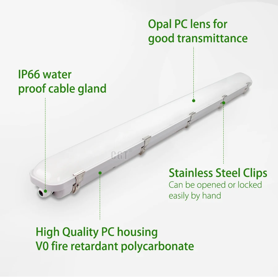 Vapor-tight Linear LED Garage Tube Light Vapor Tight Waterproof Fixture Dimmable IP66 LED Tri-proof Light