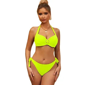 Wholesale Custom Logo Swimwear Women's Two Piece Bikini Sets Push Up Halter Bikini Bathing Suit Adjustable 2 Piece Swimsuit 2026