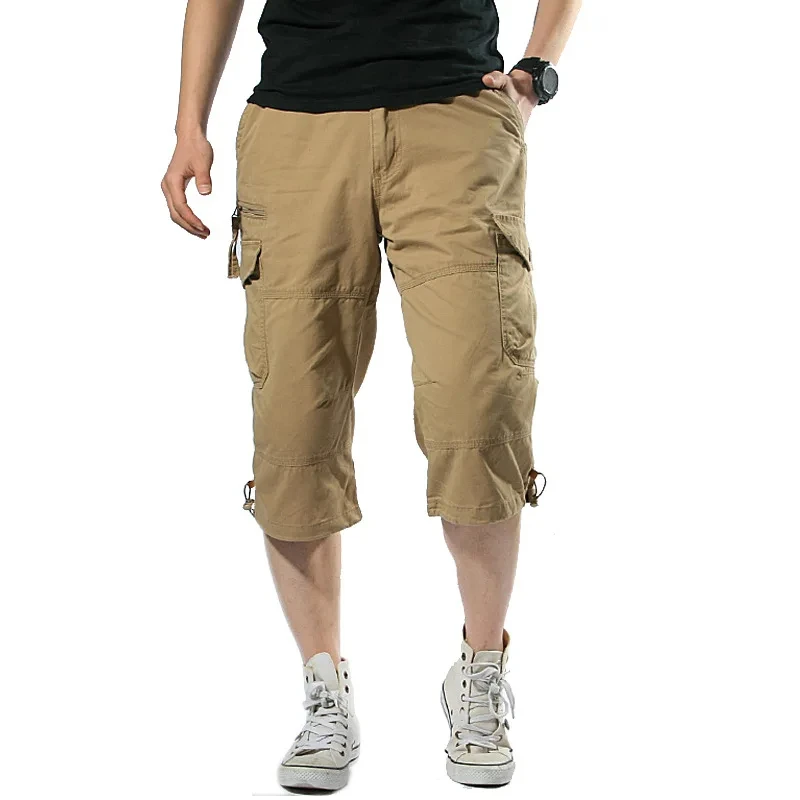 Long Length Cargo Shorts Men Summer Multi Pocket Casual Cotton Elastic  Capri Pants Men Tactical Short Hot Breeches Shorts OEM