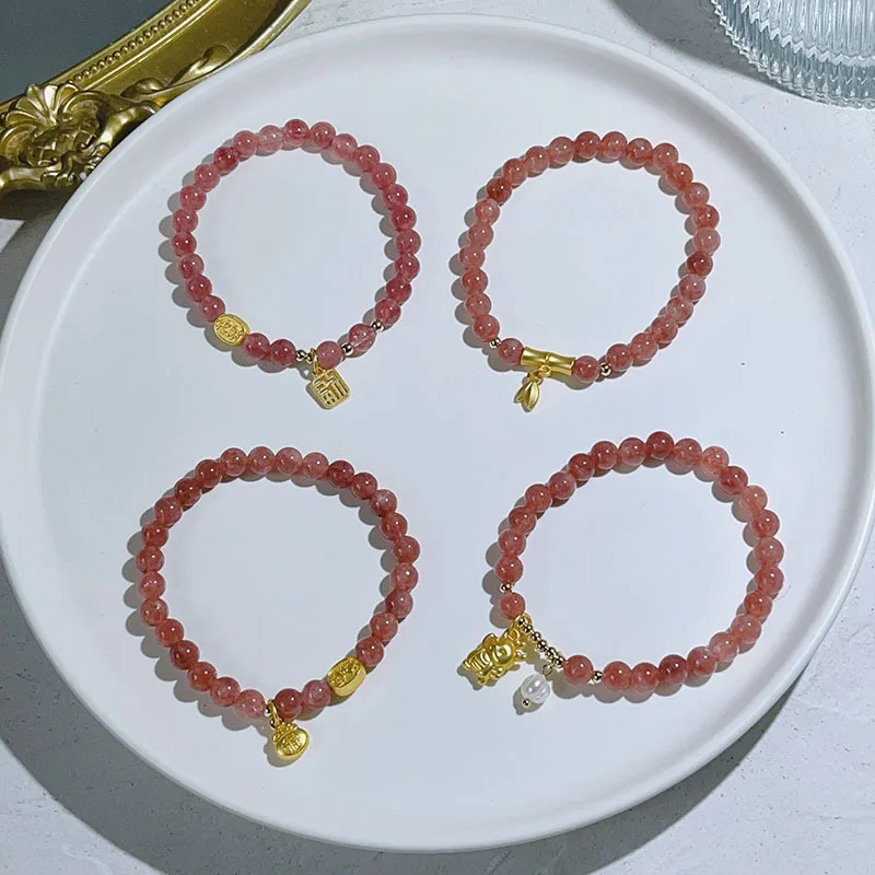 2024 Lucky Dragon Beads Pink Stone Bracelet - Fashionable Gift