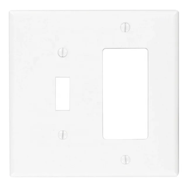 White Plastic 2-Gang 1-Toggle/1-Decorator/Rocker Combination Wall Plates with Screws