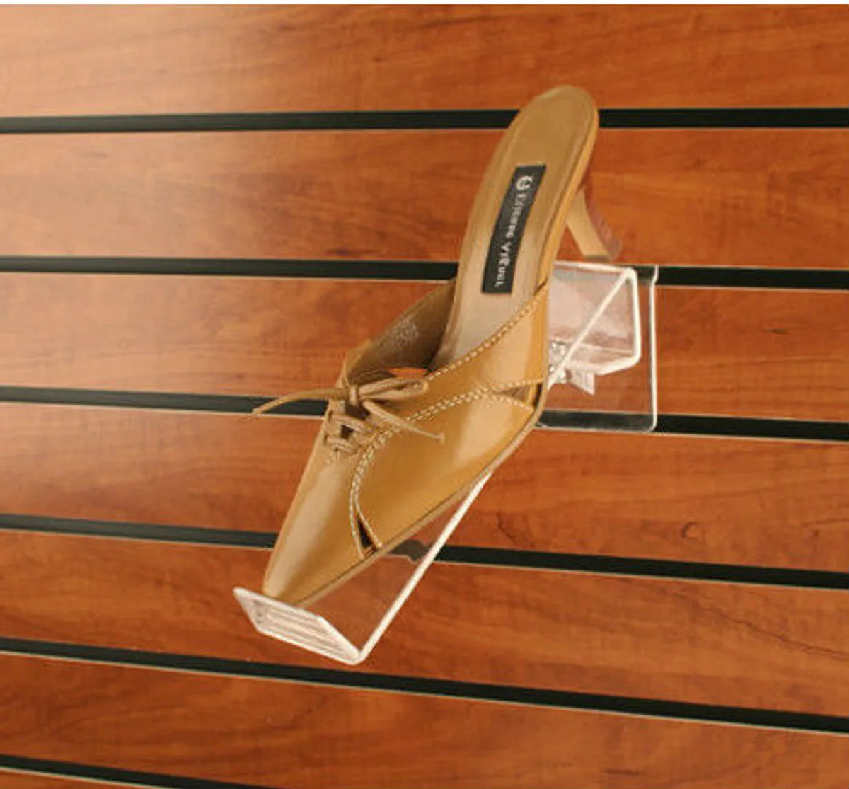 Inclined Revolving Clear Acrylic Toe Hold Swivel Shoe Display Shelf for Slatwall or Wire Grid