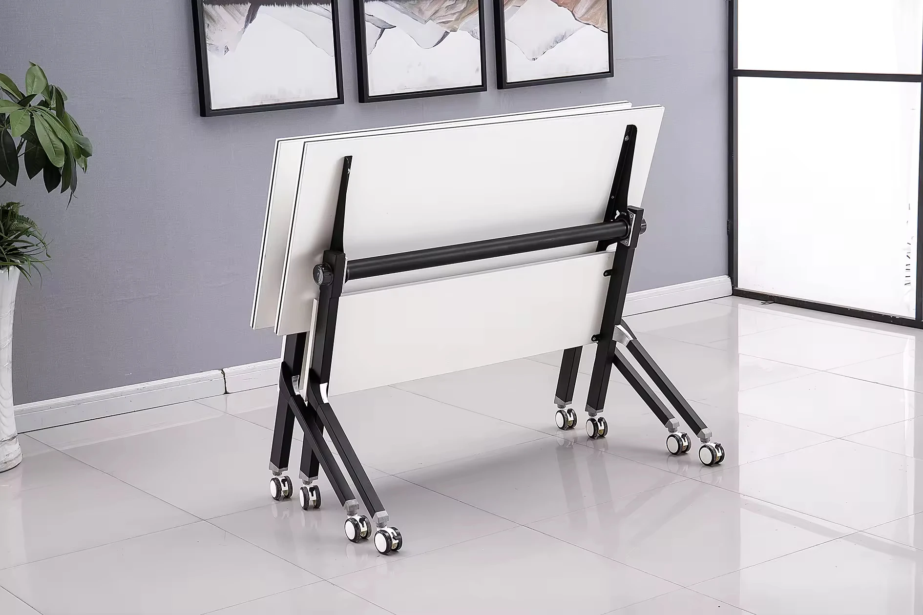 Aluminum Alloy Computer Desk with Wheels Furniture Office Movable Table Rotatable Training Desk Folding Table