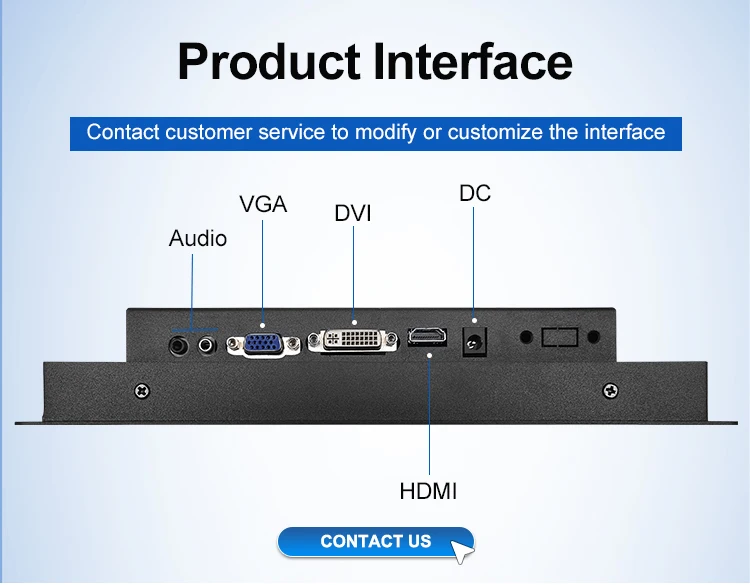 10 Inch Industrial VGA DVI Resistive square Touch Screen Metal Case TFT Display Embedded OEM ODM Industrial LCD Monitor