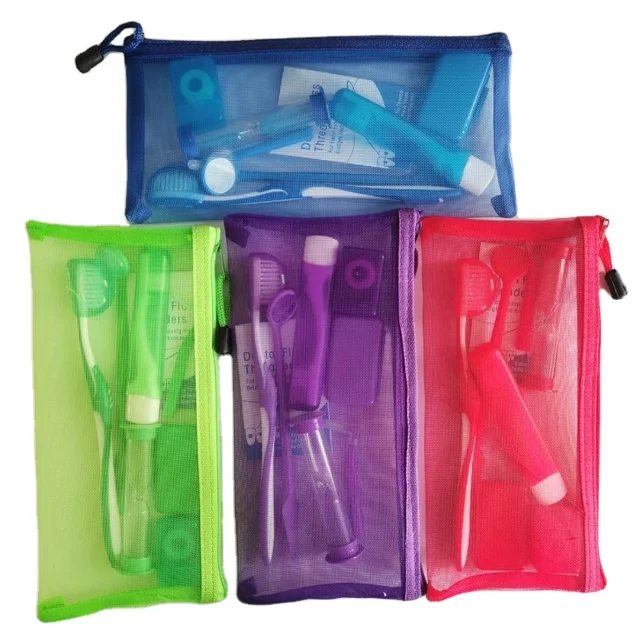 Dental orthodontic teeth cleaning kit 8 in 1/orthodontic oral care kit mesh bag packing