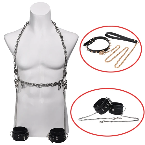 Metal Chain Male Erotic Wearable Bondage Corset for Men Gay Slave Game SM Toys Leather Handcuffs BDSM