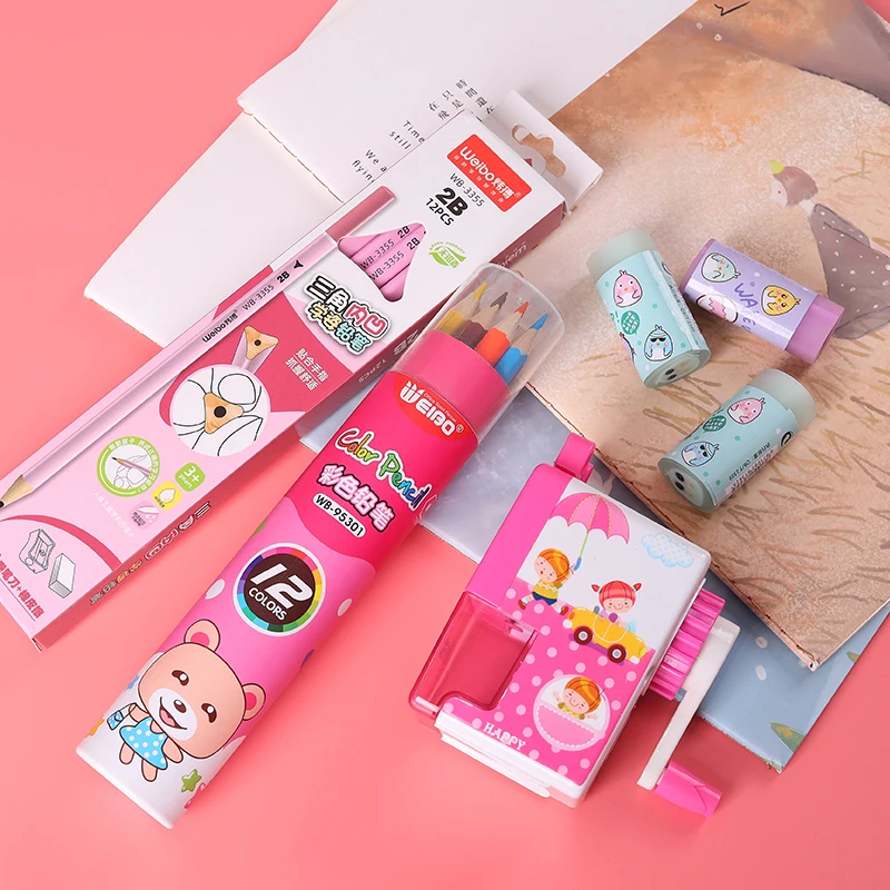 Оригинальные милые подарки Kawaii Снова в школу, красочные суперценные канцелярские товары, детский набор, упаковочная коробка под заказ